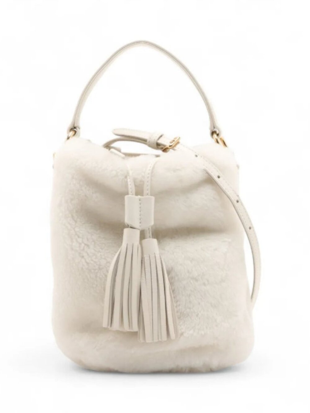 Miu Miu Fur Leather Two-Way Bucket Bag White